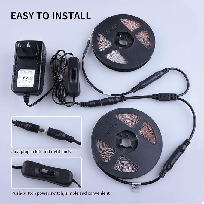 Ontesik 50ft LED Black Light Strip kit, 12V LED UV Blacklight, 900 LED Suitable for Family bedrooms, Party, Halloween, Dark Parties, Game Rooms, murals, Curing Tables, not Waterproof