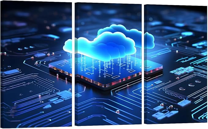 LSIUHWUWI Large Canvas Wall Art Transfer and Storage of Big Data on the Internet Picture Posters, AI Pictures Print on Canvas Wall Art for Office Wall Decor Framed Ready to Hang 20x40inchx3