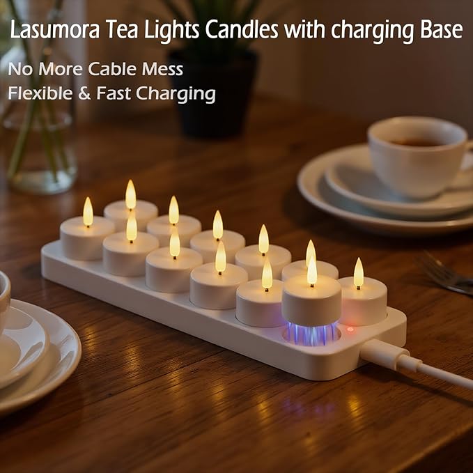Rechargeable Tea Lights Candles with Remote Timer & Charging Base, 12pcs Battery Operated LED Candles Tea Lights Flameless for Halloween Decorations Wedding Home DecorΦ 1.57" H 1.85"