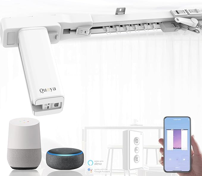 Quoya BL01 Smart Electric Curtain Track 【Beltless, Adjustable, No Cutting, Adjustable Speed, Quiet, Compatible with Alexa, Google, Siri, Apple Watch, Remote Included】(TWO WAY OPENING ONLY)