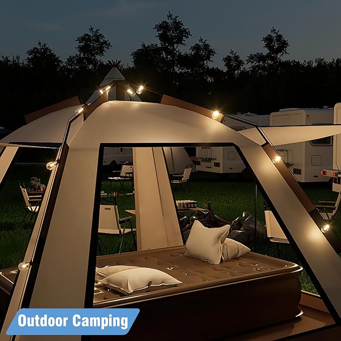 LED Outdoor String Lights 50FT, Waterproof Patio Lights with 27 (25+2 Spare ST38 Shatterproof Replaceable Bulbs), Connectable Dimmable Outside Hanging Light for Porch Garden Deck Bistro Backyard
