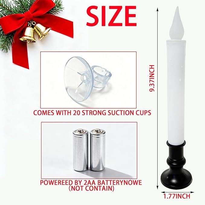 Dusk to Dawn Sensor LED Candle Lights - 8 Pack 9" Black Base Battery Powered, Flameless Decor for Indoor Table Party Ambiance