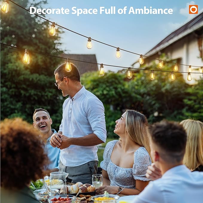 addlon 104FT(96FT+8) Solar String Lights Outdoor Waterproof with USB Port & Remote Control Solar Patio Lights for Outside Solar Powered with 52 LED Dimmable Bulbs for Porch Garden Deck Halloween