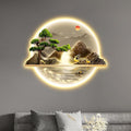 Zen Wall Art Decor with Led Light, Welcoming Pine Wall Decor Art, 3D Wall Sculpture Painting Decoration, Landscape Wall Sculptures for Living Room Bedroom Entrance (A, 60×72cm)