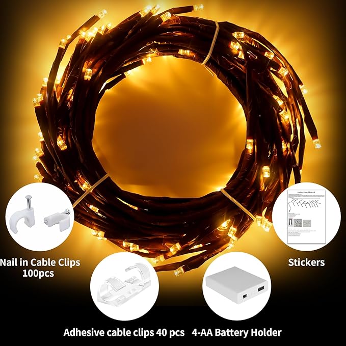 Enchanted Willow Vine Lights 7.55FT 144LED 1 PCS Brown Tree Branch Lights for Wall, Remote Timer,8 Light Model,Bedroom Wall Doors Wedding, Christmas, USB Battery Box