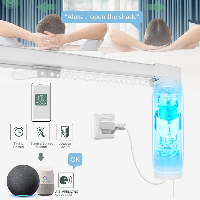 Yoolax Motorized Curtain Rod Compatible with Alexa Hardwired Smart Electric Drape Track System with Remote (88-157" W)