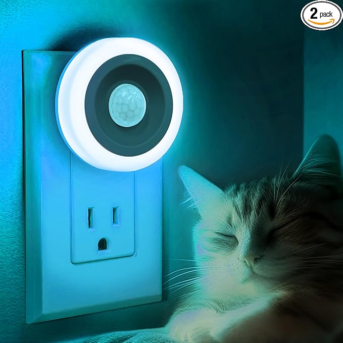 Briignite Motion Sensor Night Light Azure Blue, 2 Pack Night Lights Plug into Wall, Auto On/Off Motion Activation Nightlight, Energy-Saving 0.6W LED Blue Night Light, Ideal for Kids, Bedroom, Bathroom