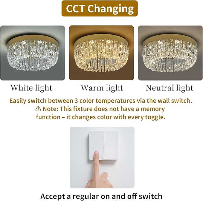 Deckrico Luxury Gold Crystal Chandelier Flush Mount Ceiling Light, 19.7" Modern LED Lighting Fixture for Bedroom Kitchen Dining Room Living Room
