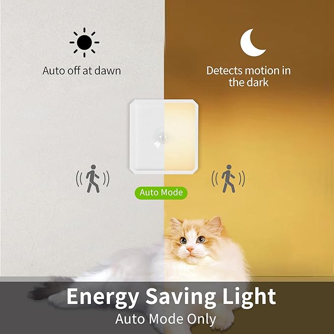 Motion Sensor Night Light Indoor - Cordless Battery Powered Under Cabinet Lighting, Stick-on Magnet LED Closet Lights, Safe Light for Stairs, 4000K Nightlight 3-Pack (White)