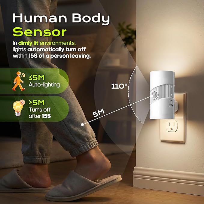 Plug in Night Light Motion Sensor, Dimmable LED Nightlight 2 Pack with 3 Color Modes, 4-Level Brightness, Dusk to Dawn Sensor, Ultra Slim Wall Lighting for Hallway Bathroom Bedroom Stairs Nursery