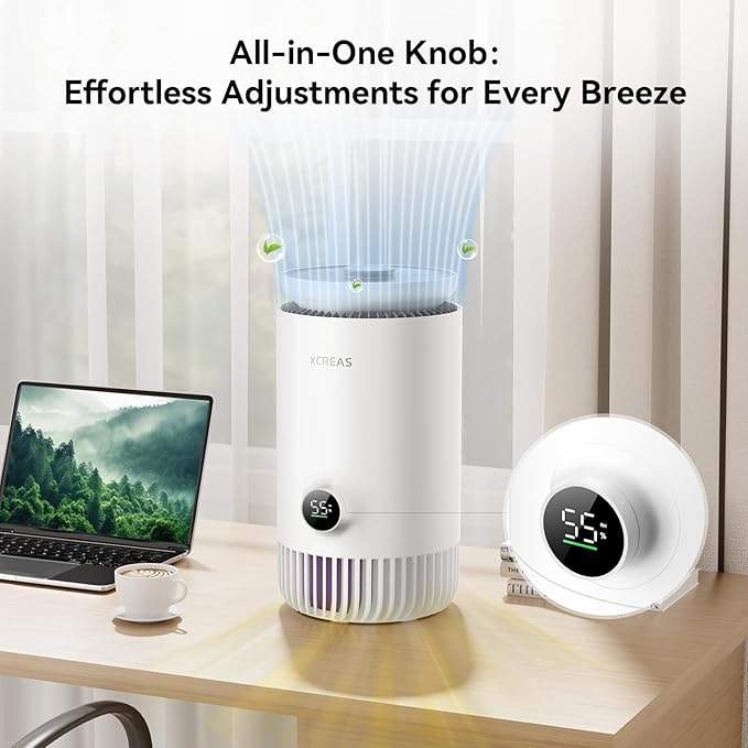 Humidifier and Air Purifier in One, Evaporative No-Mist HEPA Air Purifier & Humidifier Combo for Bedroom, 0.8-Gal Top-Fill Water Tank, Ultra-Quiet 23dB