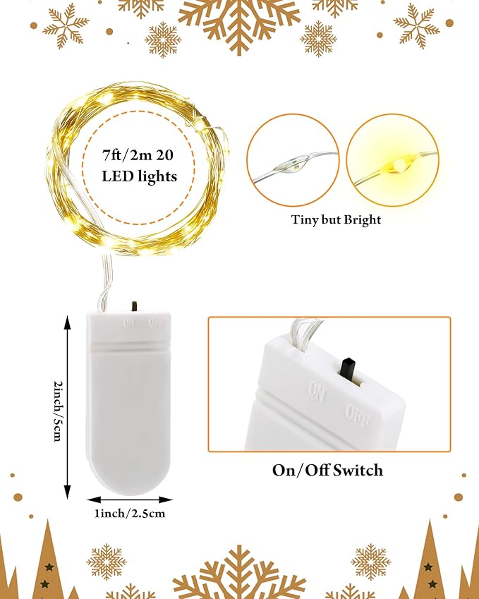 Riakrum 7ft 20 Fairy Lights Battery Operated [3 Styles], LED String Lights Bulk Waterproof String for Christmas Mason Jars Wedding Engagement Party Decorations Table Centerpiece(Warm,50 Pack)
