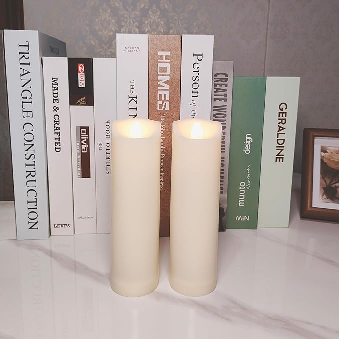 iZAN 2 Pack Flameless Battery Operated LED Pillar Candles with Remote Outdoor Waterproof Flickering Decorative Lights for Halloween Christmas Home Kitchen Décor Wedding Party Event Decorations 2”x7”