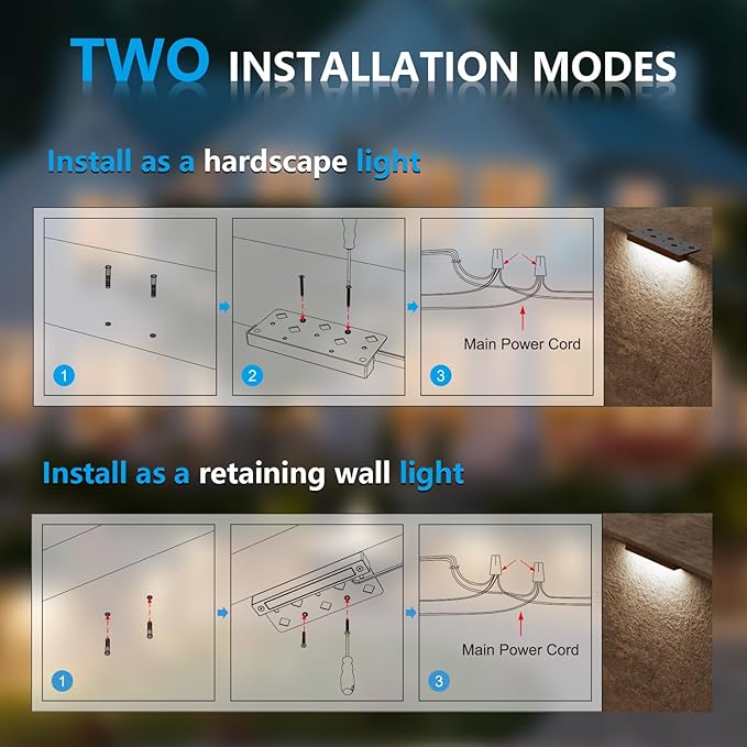 VOLISUN 24 Pack 7 Inch Retaining Wall Lights, Waterproof LED Hardscape Lighting, Cuttable Low Voltage Landscape Lighting, 12V Paver Lights, 3W Outdoor Step Lights, 5000K Daylight, ETL