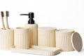 INIUNIK Bathroom Accessory Set - 6 Pieces Bathroom Accessories Set Complete with Soap Dispenser, Toothbrush Holders, Tumbler, Vanity Tray and 2 Qtip Holder for Home Organizer and Decor, Beige