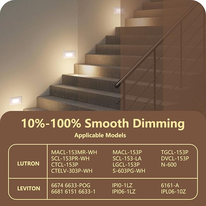 120V Dimmable 3CCT Step Lights,Stair Lights Outdoor,Zinc Alloy/Aluminum Cover, 2.5W 150LM IP65 Waterproof LED Stair Lights, 2700K/3500K/5000K, CRI90, Beam Angle 30°, Black,White, Brown 6/Pack (White)