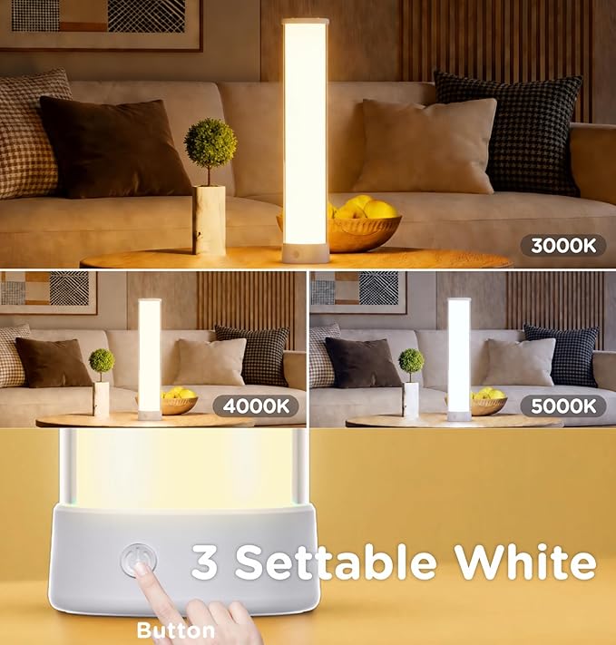 Cordless Table Lamp, RGB 16 Million Colors Rechargeable 1500LM Dimmable APP & Remote Control, Dynamic Sync, Timer & Scene Modes, Portable Ambient LED Light for Outdoor, Gaming Room, White