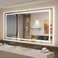 OKPAL 60x36 LED Bathroom Mirror Gold Metal Framed Front Light & Backlit, Lighted Vanity Mirror, Anti-Fog, Dimmable, 3 Colors, Shatterproof, ETL Listed, Horizontal/Vertical