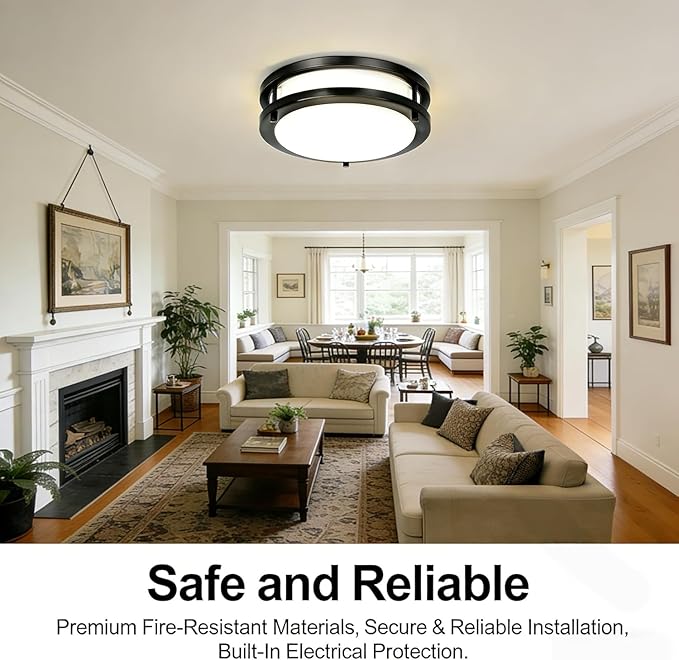 Drosbey 42W LED Flush Mount Ceiling Light Fixture, Ceiling Lights for Kitchen, Bedroom, Bathroom, Garage, Dimmable, Super Bright 4200 Lumens, 3000K/4000K/5000K Adjustable (Black), UL Listed