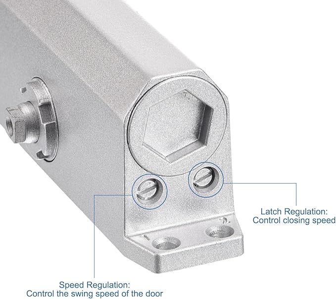MECCANIXITY Door Closer Automatic Door Closer for 65-85kg Outdoor Internal Metal Wooden Doors,90D Medium Duty Spring Hydraulic Auto Door-Closer Automatic Adjustable Closer(Silver,Aluminum)