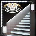 OMIKA Dual Sensor Stair Lights Indoor, Rechargeable 16.4ft LED Strip Light, 150 LEDs Double Motion Activated Under Bed Night Lights for Shelves, Stairway, Closet, Corridor, Bedroom, 6000K Cool White