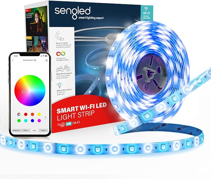 Sengled Smart LED Strip Lights, 16.4ft Wi-Fi LED Lights Work with Google Home, 16 Million Colors, RGB, Music Sync, Adjustable Length, 25,000 Hours Life, Multi-Mode Support for Game, Movie