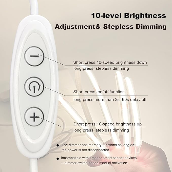 5v COB Led Strip Lights USB Powered 6000k White CRI93+ 6ft Dotless Led Tape Light with Dimmer, Flexible & Cuttable Dimmable COB Strips for Sewing Machine 3D Printer TV DIY Cabinet Lighting
