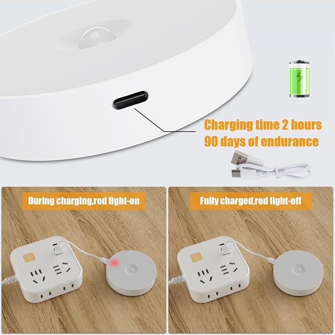 14 LEDs Motion Sensor Light Indoor, 6 Pack Upgraded Night Light USB Rechargeable, 3 Light Modes & Long Last Battery, Cordless Magnetic Nightlight for Bedroom, Closet, Hallway - Warm White