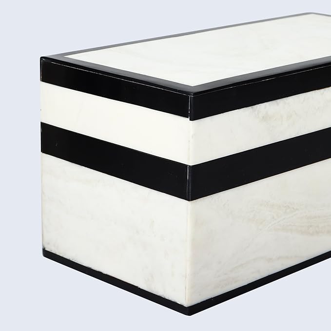 Handicrafts Home Large Decorative Storage Box with Lid – Black White Modern Jewelry Box, Keepsake Storage Box for Coffee Table, Bedroom, Shelf & Home Decor – Mono Court 10 x 5 x 5