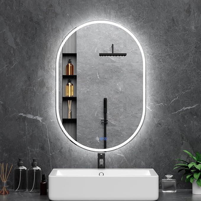 Oval LED Bathroom Mirror, 26"x 38" Frameless LED Mirror with Front Light and Backlit, Anti-Fog, Dimmable Modern Wall Mounted Lighted Mirror，Pill-Shaped Smart Mirror Bathroom