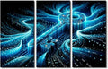TUMOVO 3 Panel Wall Art Abstract Cyber Security Concept with Key and Binary Code Pictures Print on Canvas for Home Office Hotel Wall Decoration, Wooden Framed Ready to Hang, 42" Wx28 H