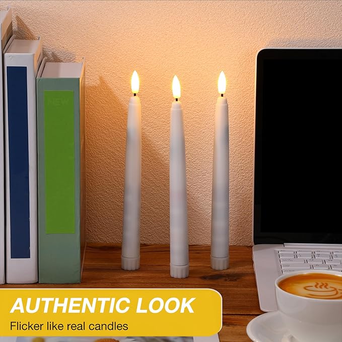 Reginary 50 Pack Flameless Taper Candles with 4 Remote, Battery Operated Flickering Taper Candles 3D Wick Fire LED Faux Wax Warm Lights for Wedding Thanksgiving Christmas Holiday (8.46 Inch)