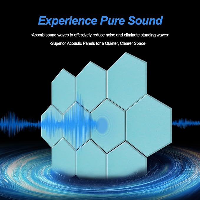 Mollywell Hexagon Acoustic Panels 14x12 - Reduce Echo & Reverb, Noise Blocking Wall Tiles for Studio & Home Office, Smoke Green Sound Absorbing Panels