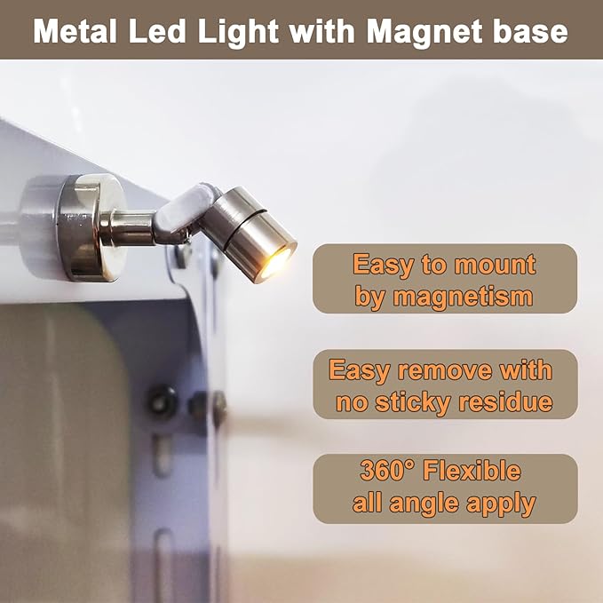 Metal Miniature LED Lights,Tiny Spot Light with Magnet Base,Battery Operated LED Lights,Wireless Miniature Spot Light for Artwork Painting,Jewelry Showcase,DIY Hand Craft (Green)