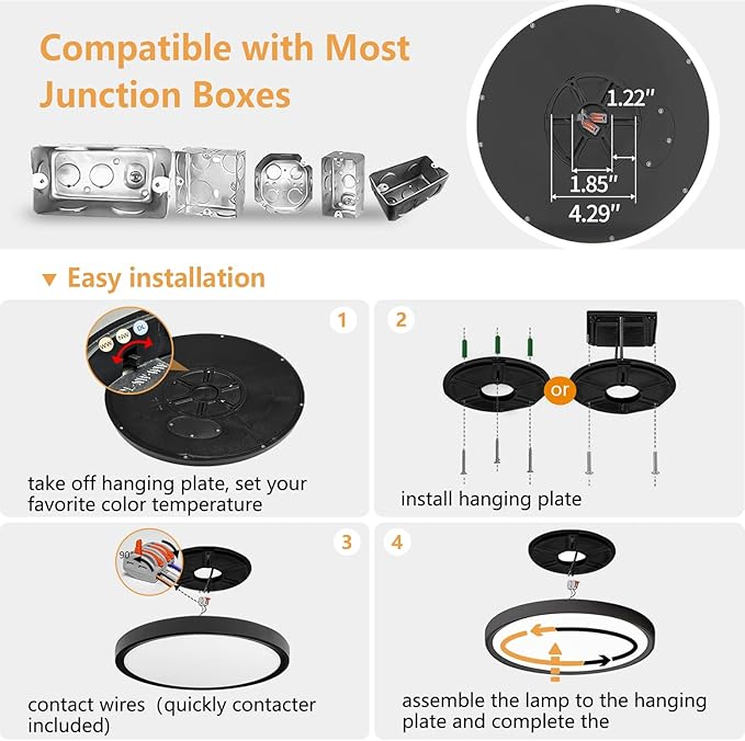 12PK 12 Inch LED Flush Mount Ceiling Light, 24W, 2520LM, 3000K/4000K/6000K CCT Selectable Super Slim LED Ceiling Light, Close to Ceiling Round Flat Panel Light for Hallway, Bedroom,Kitchen ect