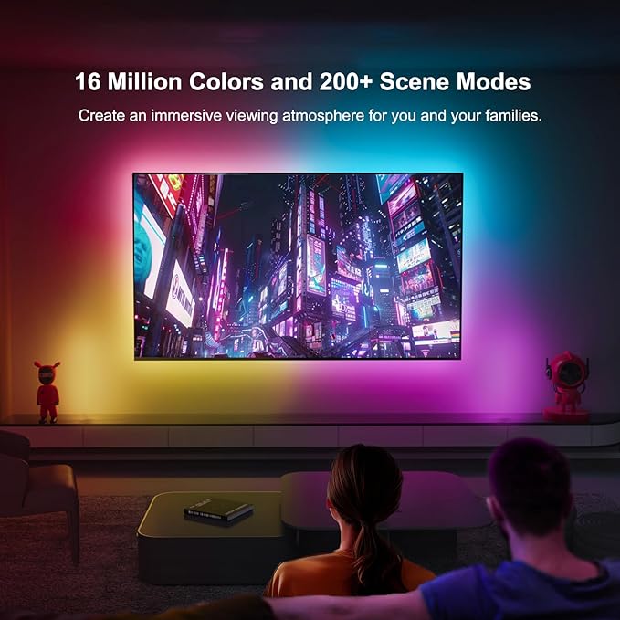 LED TV Backlight, 16.4ft RGBIC TV Backlight for 55-70 inch TV, Smart LED Light for TV with Bluetooth APP and Remote Control, Color Changing Colorful LED Light, Music Sync Function, 99+ Scene Modes