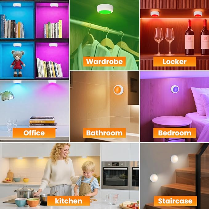 LED Puck Lights with Remote Control, 16 Color Changing Wireless Under Cabinet Lighting with Dimmer & Timer, AAA Battery Operated,Under for Closet Bedroom Kitchen, Stair (12 Pack Black)