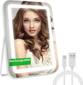 14.5" Rechargeable Vanity Mirror with Lights, 3500 mAh Lighted Makeup Mirror, Smart Touch 3 Colors Dimmable, Tabletop Mirror for Makeup Desk, Memory Function