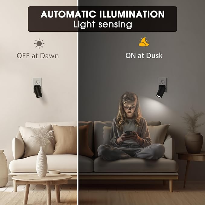 Briignite Night Lights Plug into Wall, 320° Rotating Night Light Plug in, Dusk to Dawn Sensor Dimmable Nightlight, Daylight White, 1W Led Night Light for Bedroom, Spot Light, Kids Room, Stair