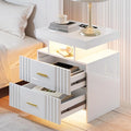 Nightstand with Wireless Charging Station, Bedroom Bedside Table with RGB Lights, Smart Night Stand with 2 Drawers, Bedside Tables Modern Bedside Table for Bedroom, Living Room(White)