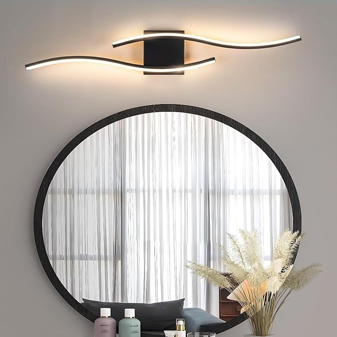 Modern Wall Scones Lighting 31.5inch LED Dimmable Bedroom Wall Sconces with Remote Black Bathroom Vanity Lights Fixture for Living Room Hallway