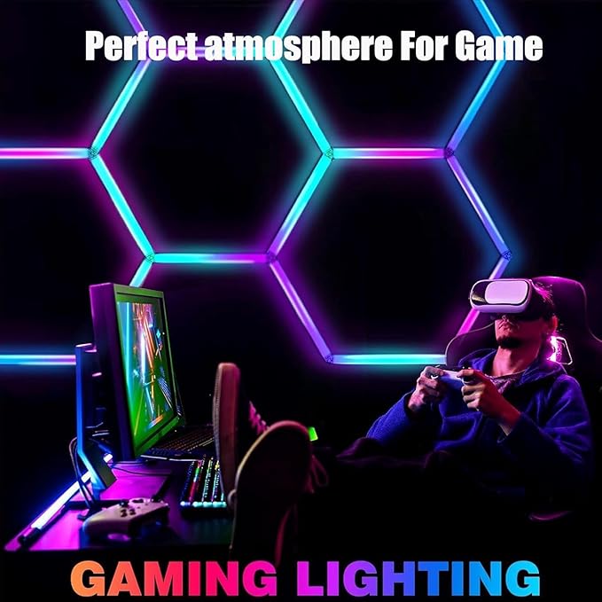 25Pack RGB 5 Hexagon LED Garage/Wall Lights, RGB 358 Kinds of Changes Dimmable Speed-Adjustable DIY Color-Changing Lights