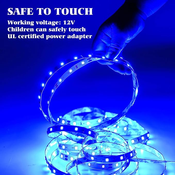 12 Volt 20ft Blue led Strip Lights, Non-Waterproof 360 LEDs Blue led Lights for Bedroom, Shops, Christmas, Halloween.