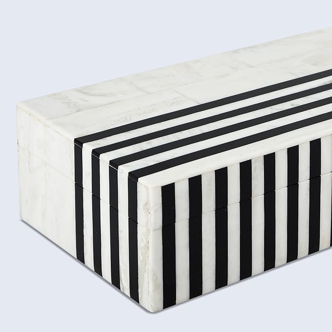 Handicrafts Home Large Decorative Storage Box with Lid – Black White Modern Storage Box, Remote Control Organizer for Coffee Table, Console & Living Room Decor – Mono Lead 12 x 6 x 2