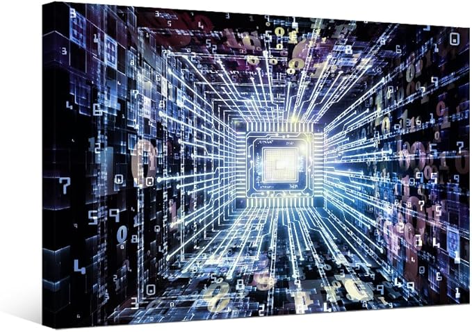 LSIUHWUWI Wall Decor Central Computing Machine Concept Wall Pictures for Living Room AI Canvas Wall Art Modern Wall Painting 1 Panel Wall Art Canvas Posters and Prints Framed Ready to Hang 12X16 INCH