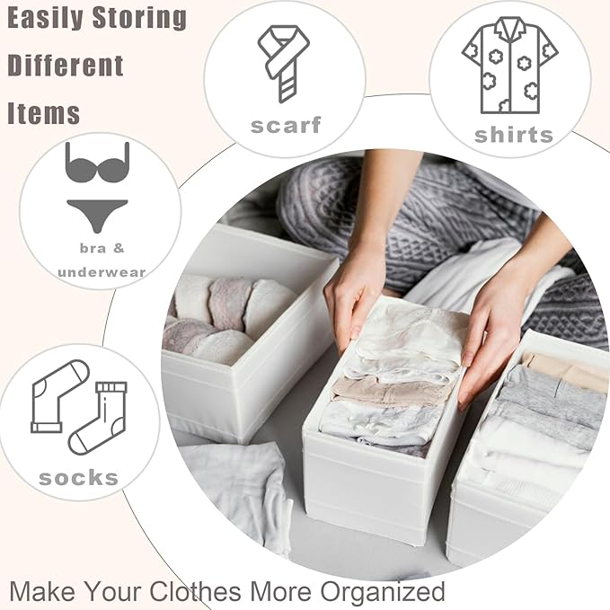 Drawer Organizer Clothes 8 Pack Clothes Organizer Dresser Drawer Organizers for Socks Underwears Bras Foldable Closet Organizers and Storage Fabric Storage Dividers for Nursery Bedroom, White