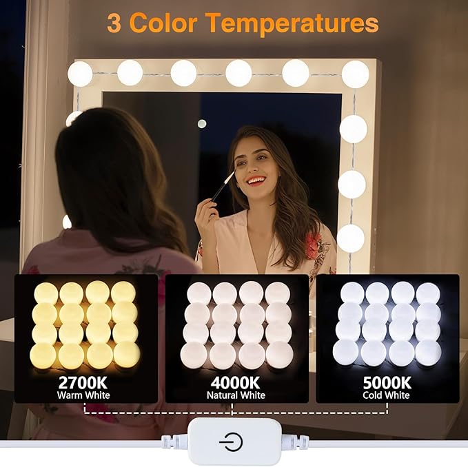AIBOO Vanity Lights for Mirror, 16 Bulbs Makeup CCT Lighting, Dimmable Brightness & Adjustable Color Temperature, Plug in Stick on for Makeup Dressing Room Bathroom (Mirror Not Included)