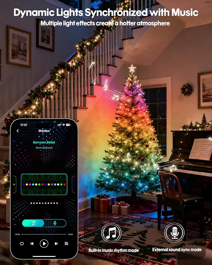 Smart Fairy String Lights, 33Ft Usb DIY Twinkle Lights w/Remote & App Controlled, music sync,12 Modes, Multicolor & Warm White for Bedroom, Christmas, Parties,Wedding,Centerpiece, Decoration