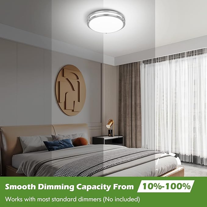 2-Pack 36W LED Ceiling Light Fixture (450W Equiv), 12IN Modern Flush Mount Ceiling Lights, Dimmable Ceiling Lamps Super Bright 3200LM, 3000K/4000K/5000K Adjustable for Bedroom Kitchen Bathroom Hallway