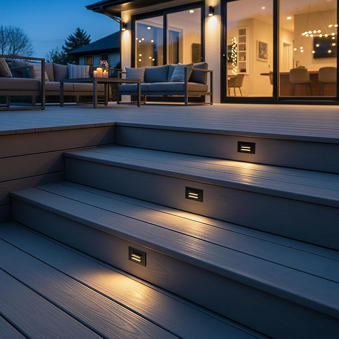 LEONLITE 5CCT 120V LED Step Lights, 3.5W Dimmable Horizontal Louvered Stair Lights Indoor Outdoor, Wet Location, CRI90, ETL, 2700K/3000K/3500K/4000K/5000K, Aluminum, Black, Pack of 6
